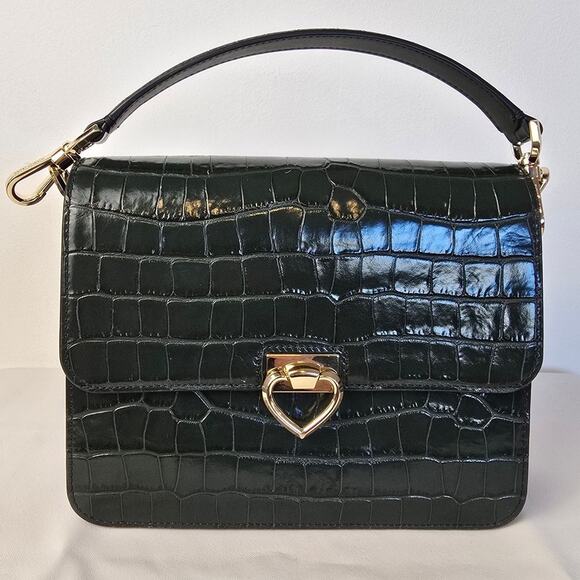 kate spade Handbags - Kate Spade Lovitt Green Croc Embossed Leather Shoulder Bag